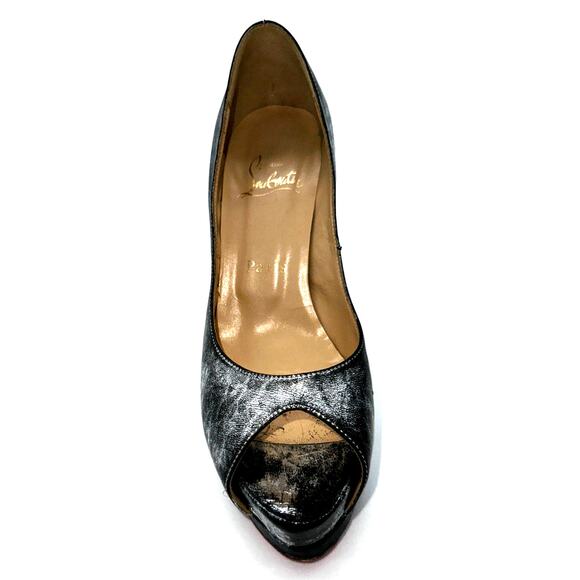 CHRISTIAN LOUBOUTIN Metallizzato Palais Royal 140 Platform Peep Toe 37 Silver - Picture 9 of 14